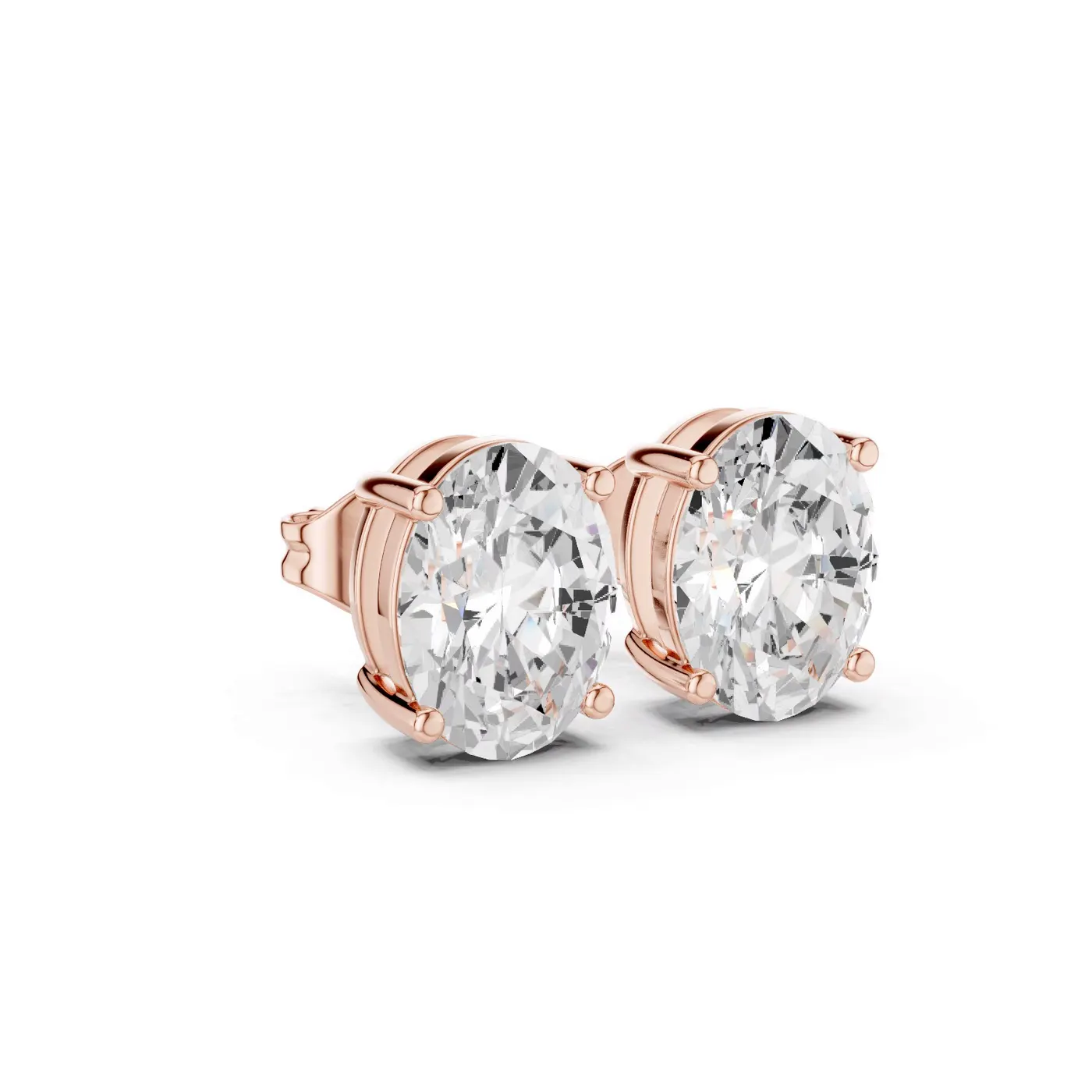 Boucles d'oreilles Puces Magnolia 1,25 ct en or rose 18 carats, diamant ovale, vue 3