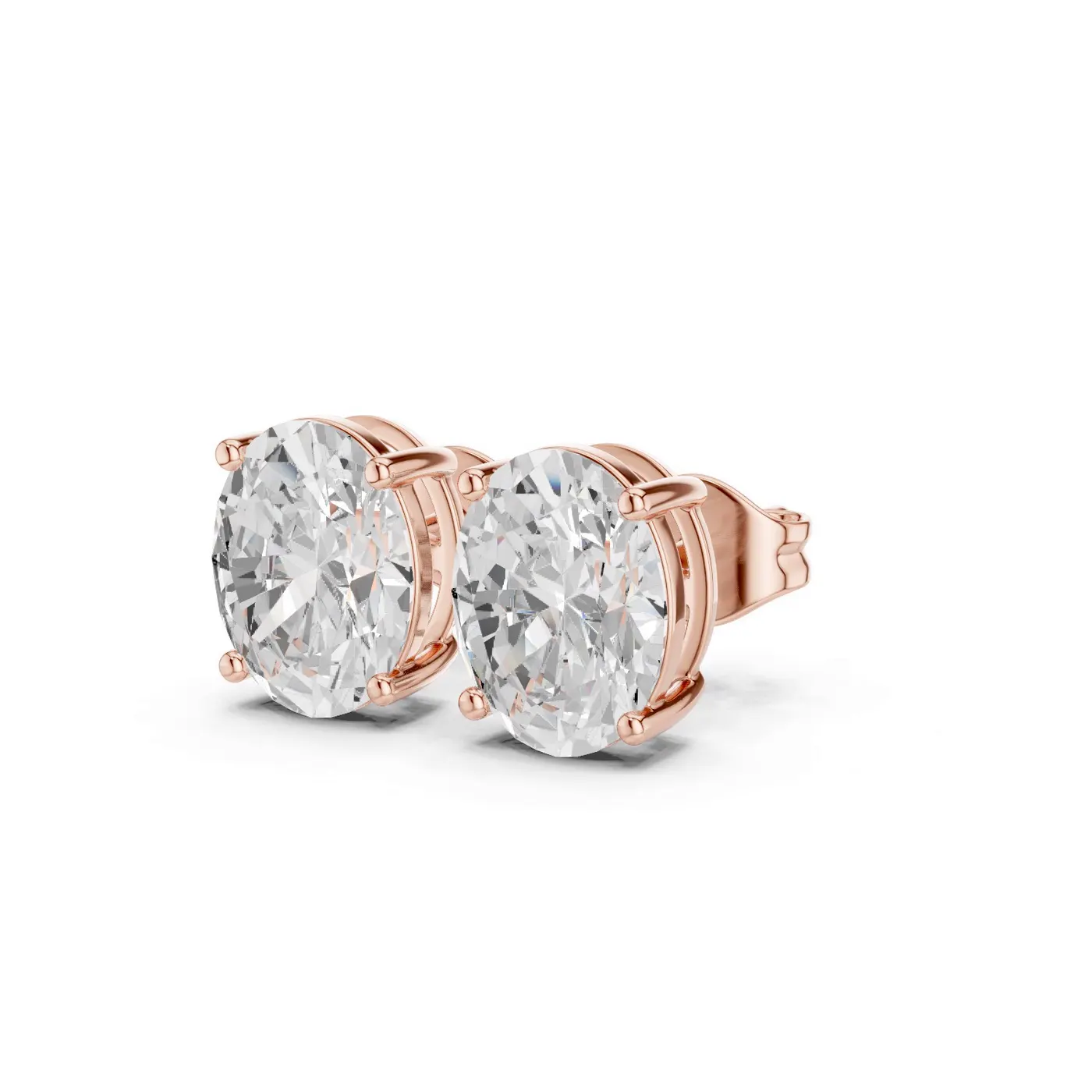 Boucles d'oreilles Puces Magnolia 1,75 ct en or rose 18 carats, diamant ovale, vue 2