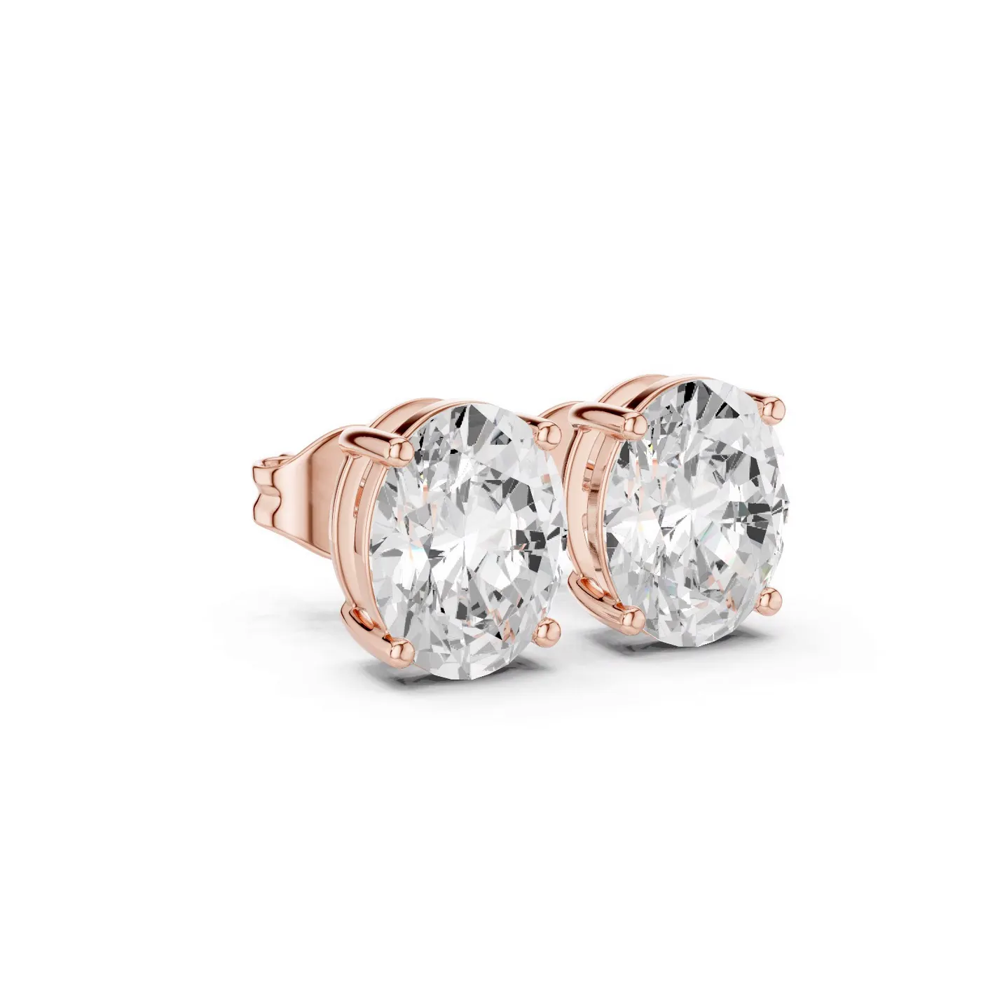 Boucles d'oreilles Puces Magnolia 2,25 ct en or rose 18 carats, diamant ovale, vue 3