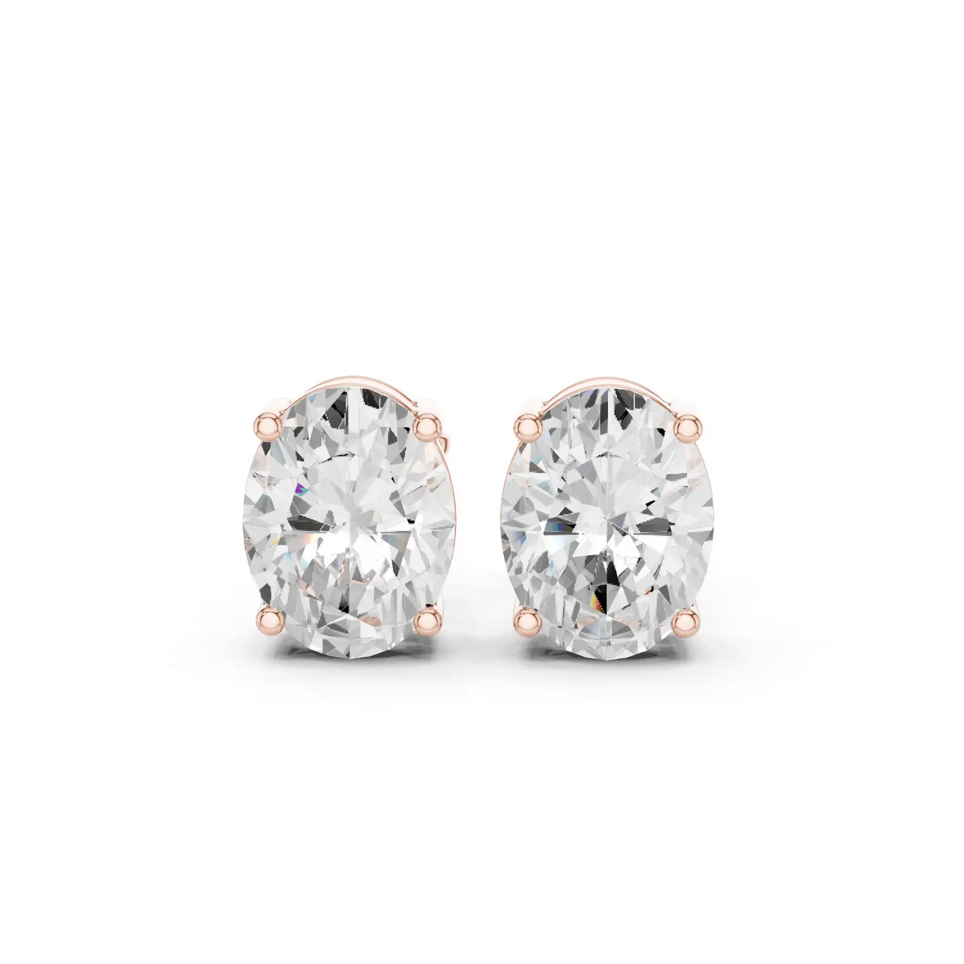 Boucles d'oreilles Puces Magnolia 2,50 ct en or rose 18 carats, diamant ovale, vue 1