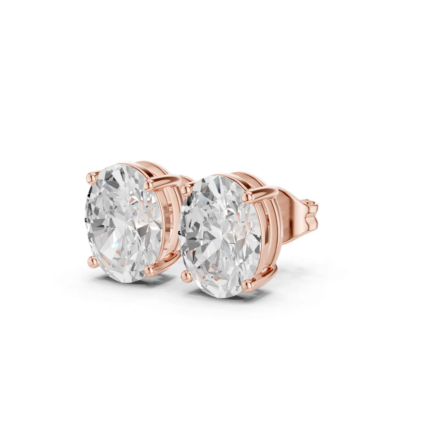 Boucles d'oreilles Puces Magnolia 2,75 ct en or rose 18 carats, diamant ovale, vue 2