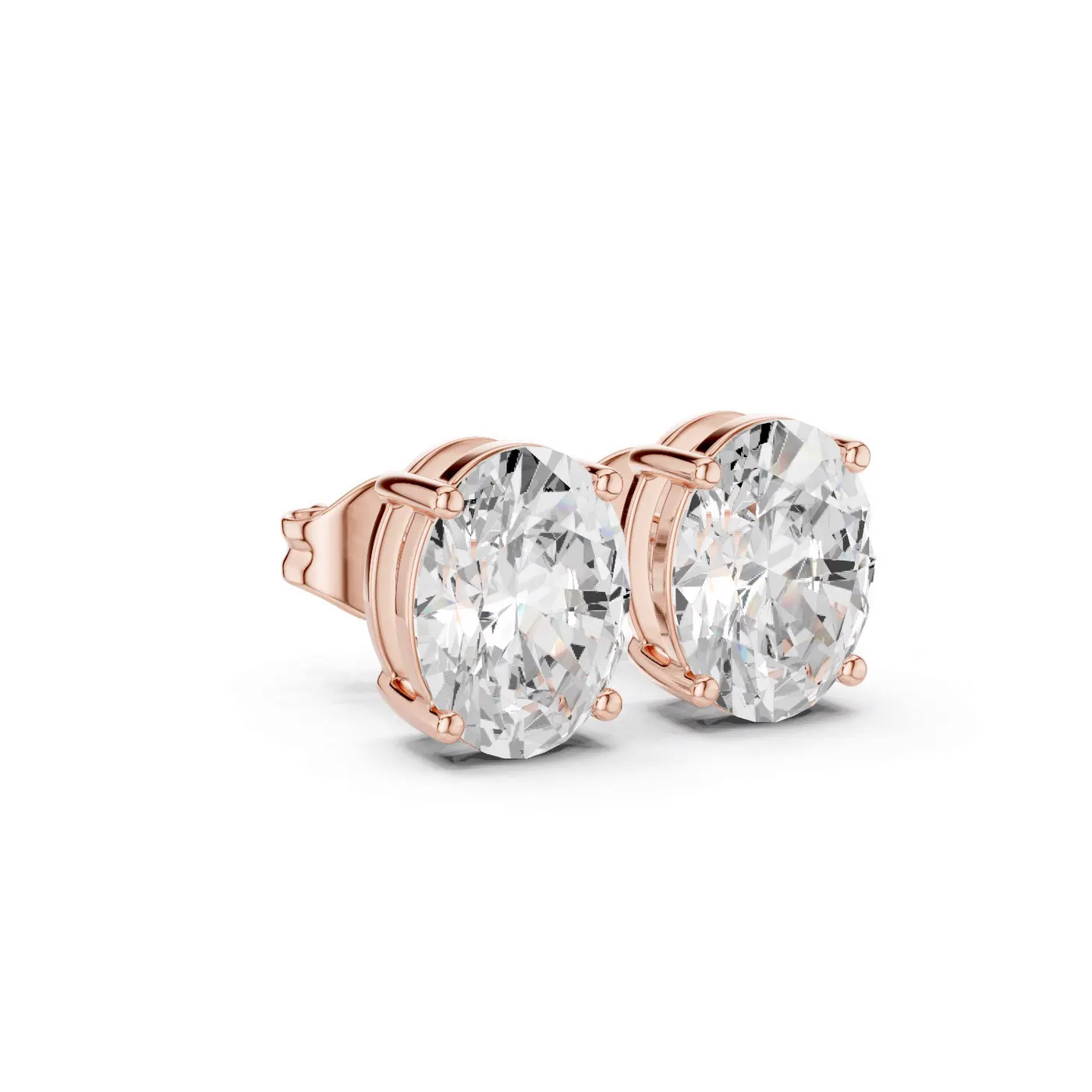 Boucles d'oreilles Puces Magnolia 3,00 ct en or rose 18 carats, diamant ovale, vue 3