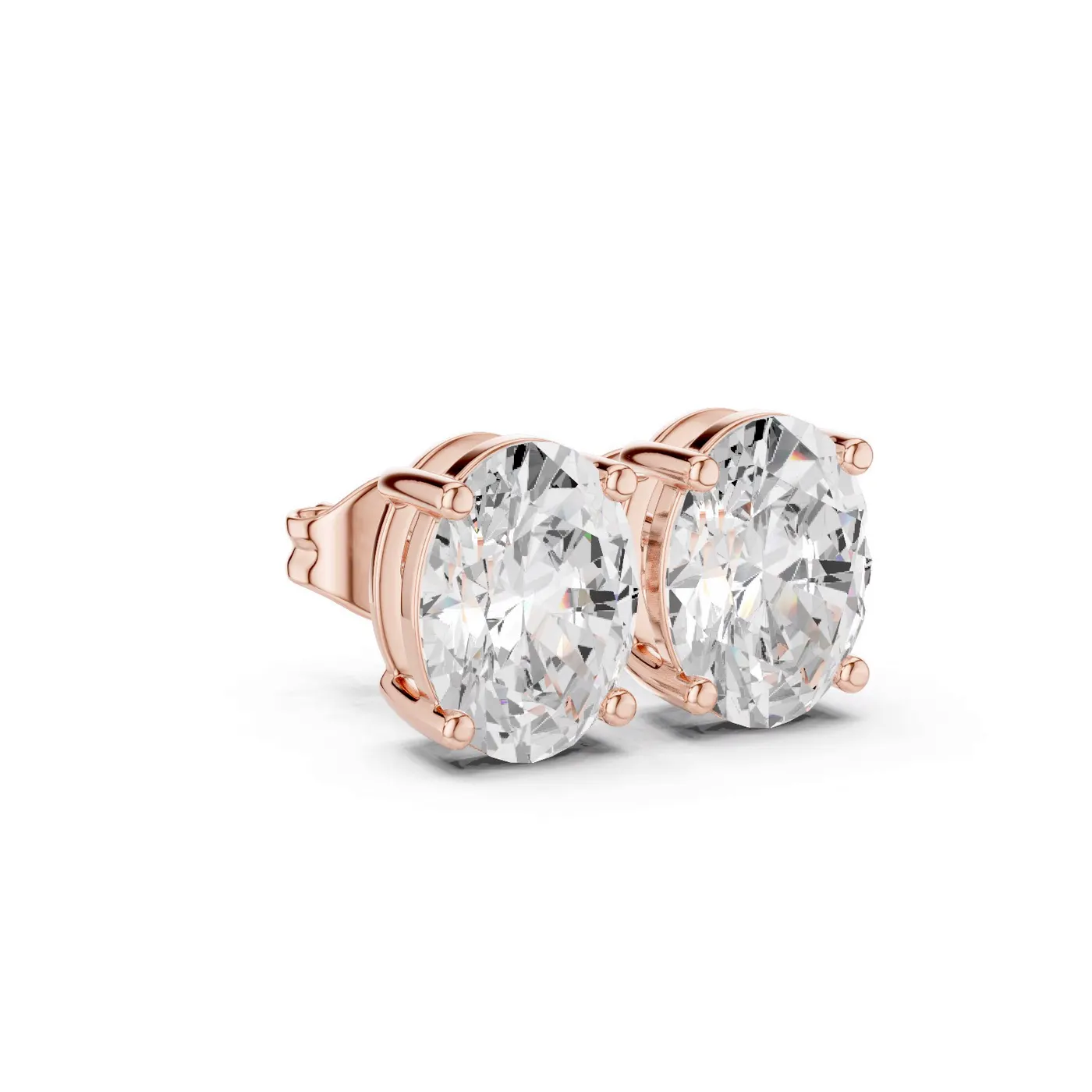 Boucles d'oreilles Puces Magnolia 3,25 ct en or rose 18 carats, diamant ovale, vue 3