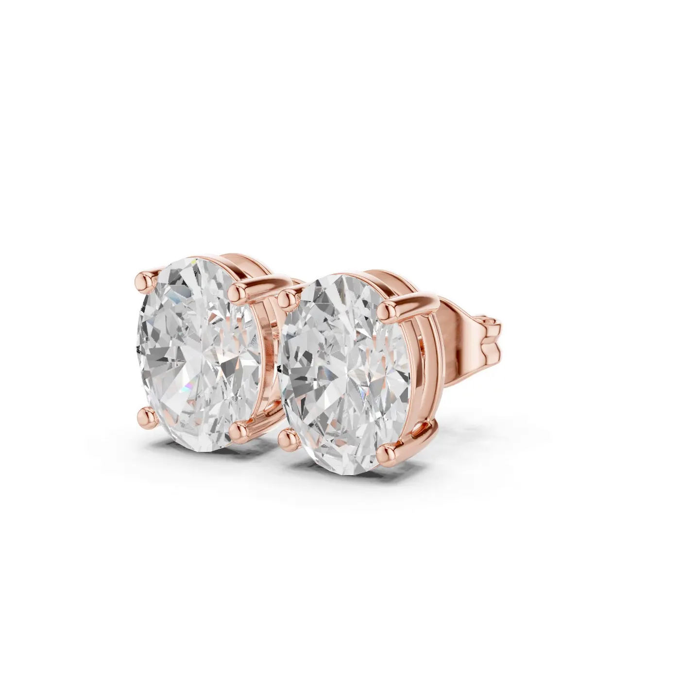 Boucles d'oreilles Puces Magnolia 3,50 ct en or rose 18 carats, diamant ovale, vue 2