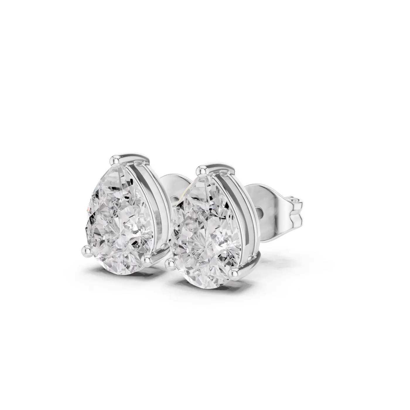Boucles d'oreilles Puces Dahlia 0,75 ct en or blanc 18 carats, diamant poire, vue 2