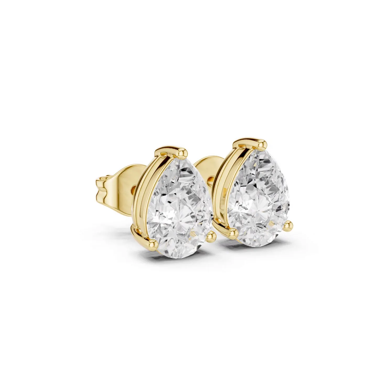 Boucles d'oreilles Puces Dahlia 0,75 ct en or jaune 18 carats, diamant poire, vue 3