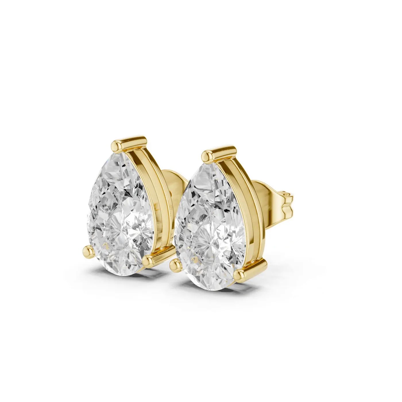 Boucles d'oreilles Puces Dahlia 3,25 ct en or jaune 18 carats, diamant poire, vue 2