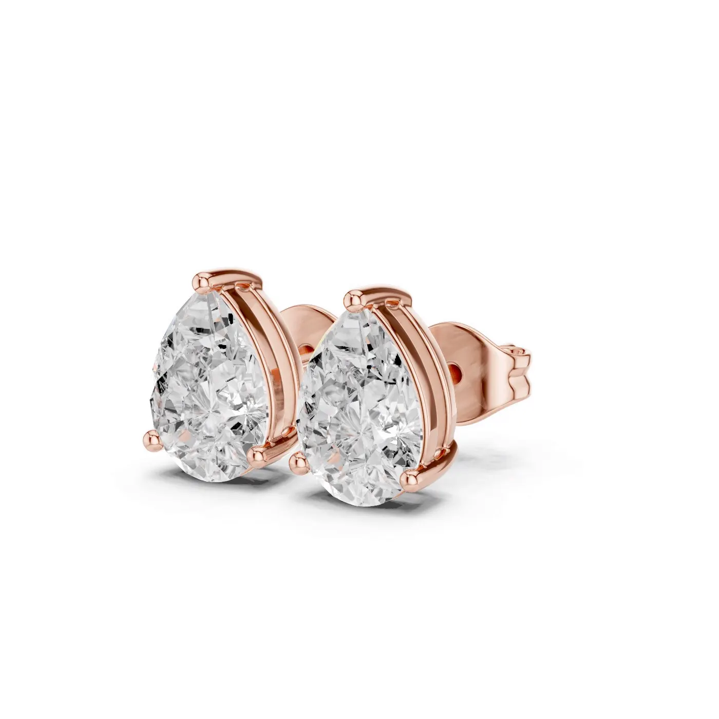 Boucles d'oreilles Puces Dahlia 0,50 ct en or rose 18 carats, diamant poire, vue 2