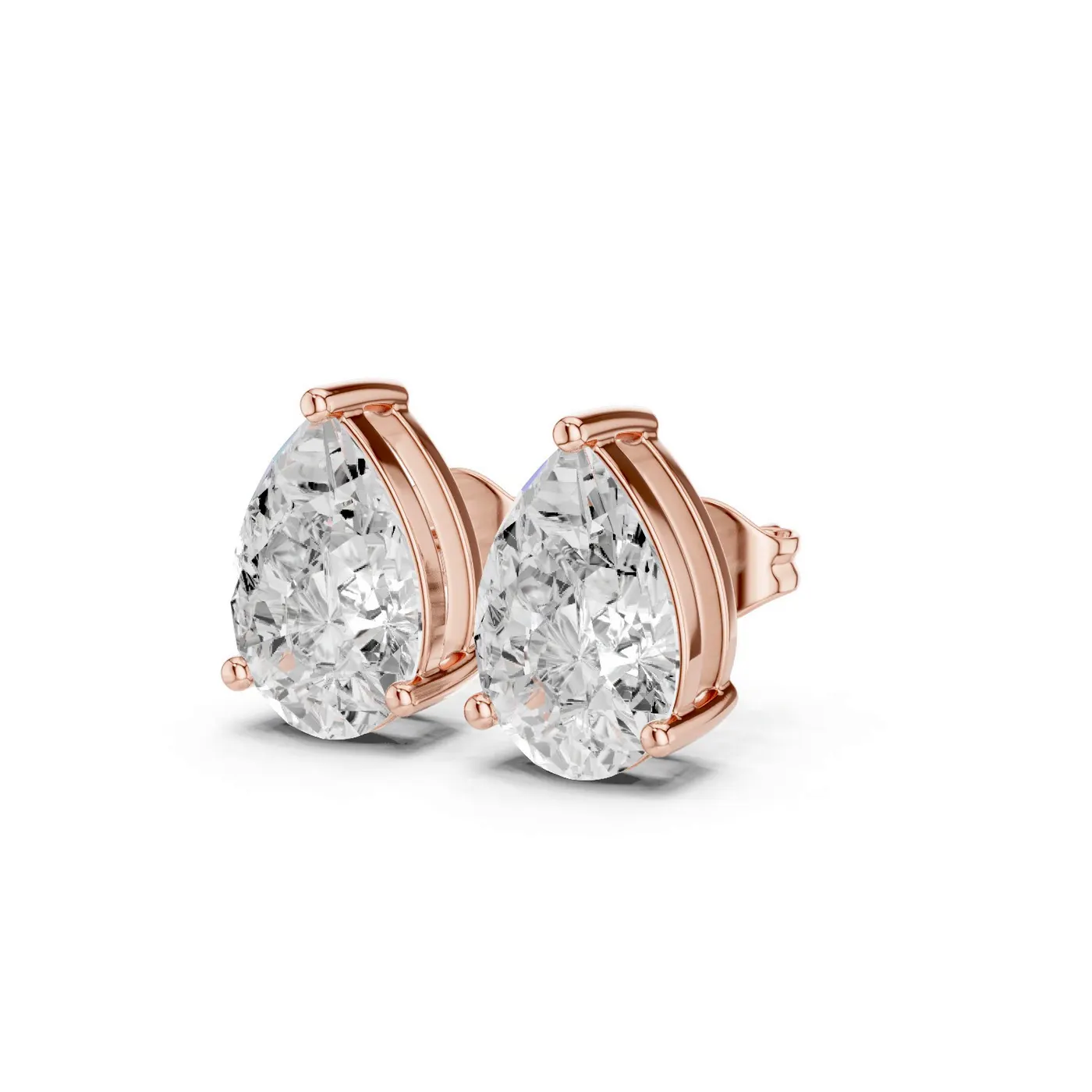 Boucles d'oreilles Puces Dahlia 1,25 ct en or rose 18 carats, diamant poire, vue 2