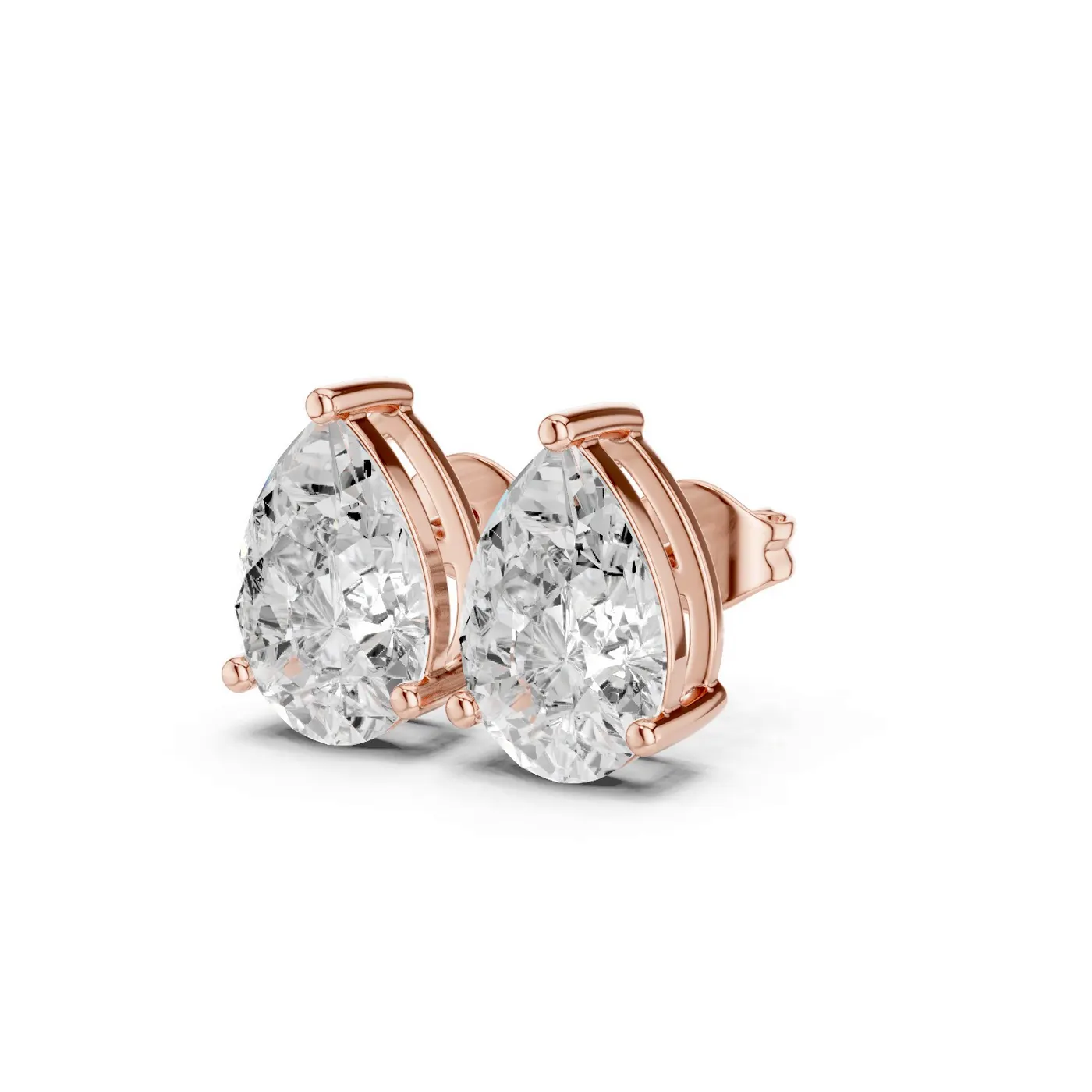 Boucles d'oreilles Puces Dahlia 2,25 ct en or rose 18 carats, diamant poire, vue 2