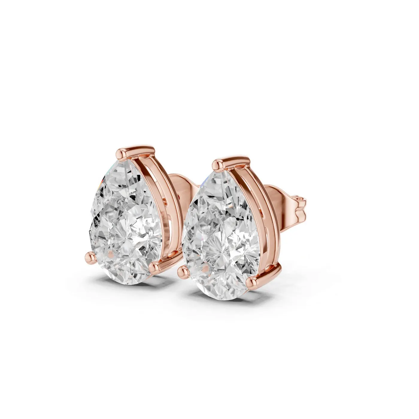 Boucles d'oreilles Puces Dahlia 2,50 ct en or rose 18 carats, diamant poire, vue 2