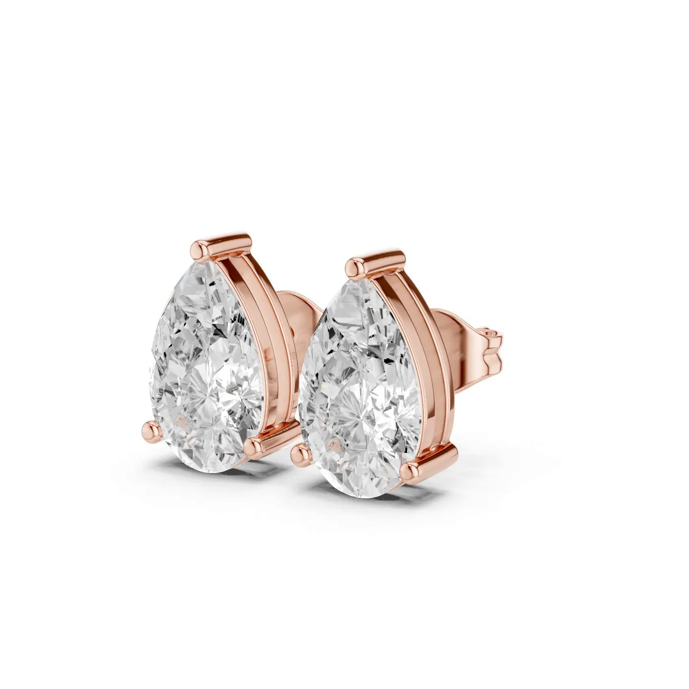 Boucles d'oreilles Puces Dahlia 3,50 ct en or rose 18 carats, diamant poire, vue 2