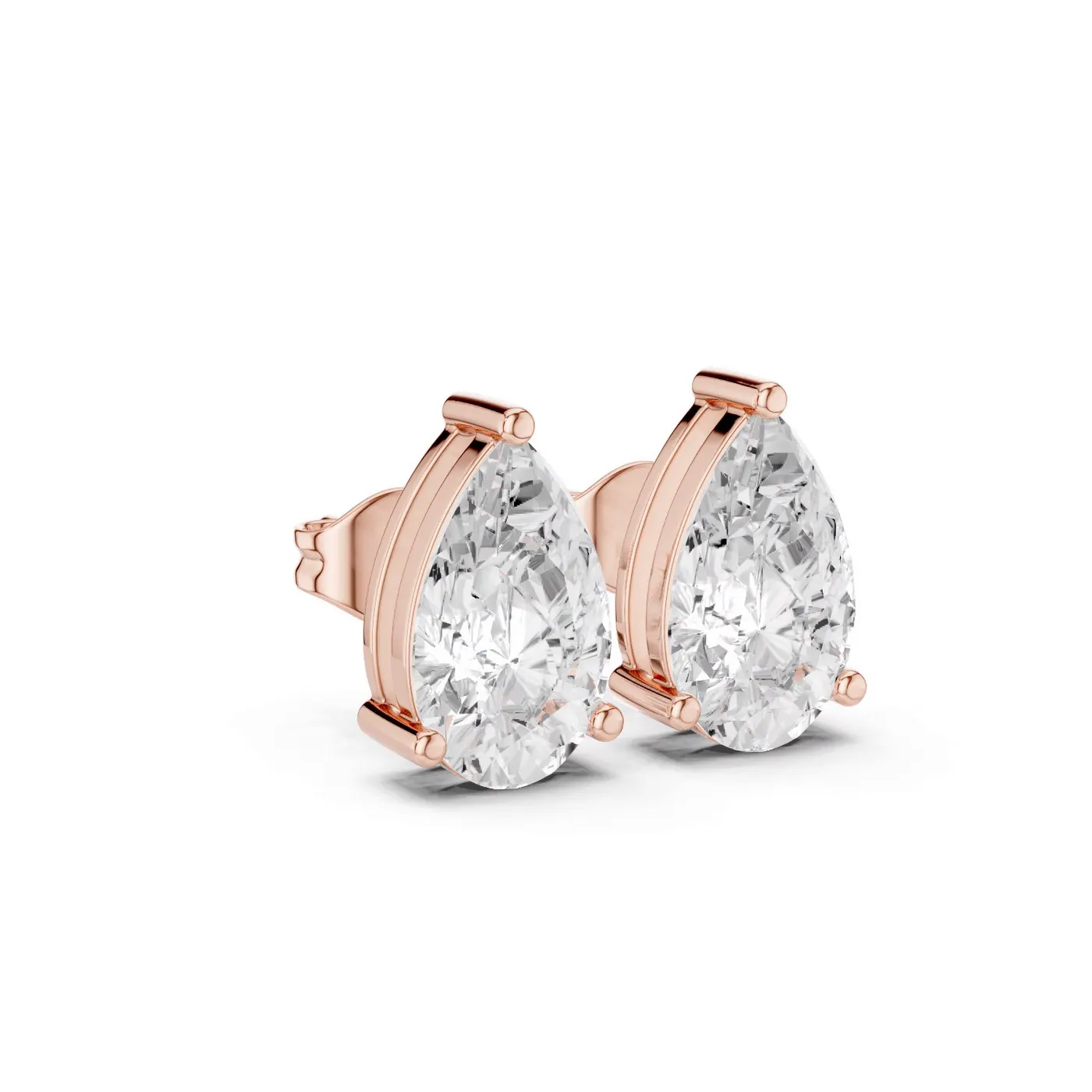 Boucles d'oreilles Puces Dahlia 3,50 ct en or rose 18 carats, diamant poire, vue 3