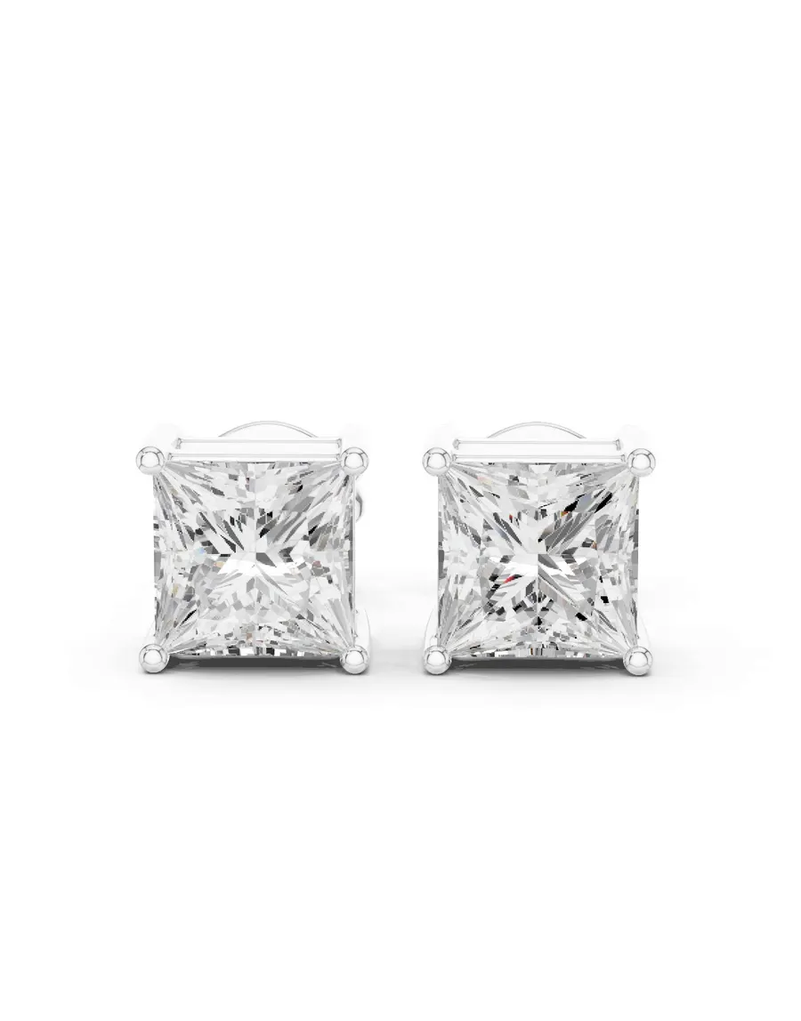 Boucles d'oreilles Puces Camélia 0,50 ct en or blanc 18 carats, diamant princesse, vue 1