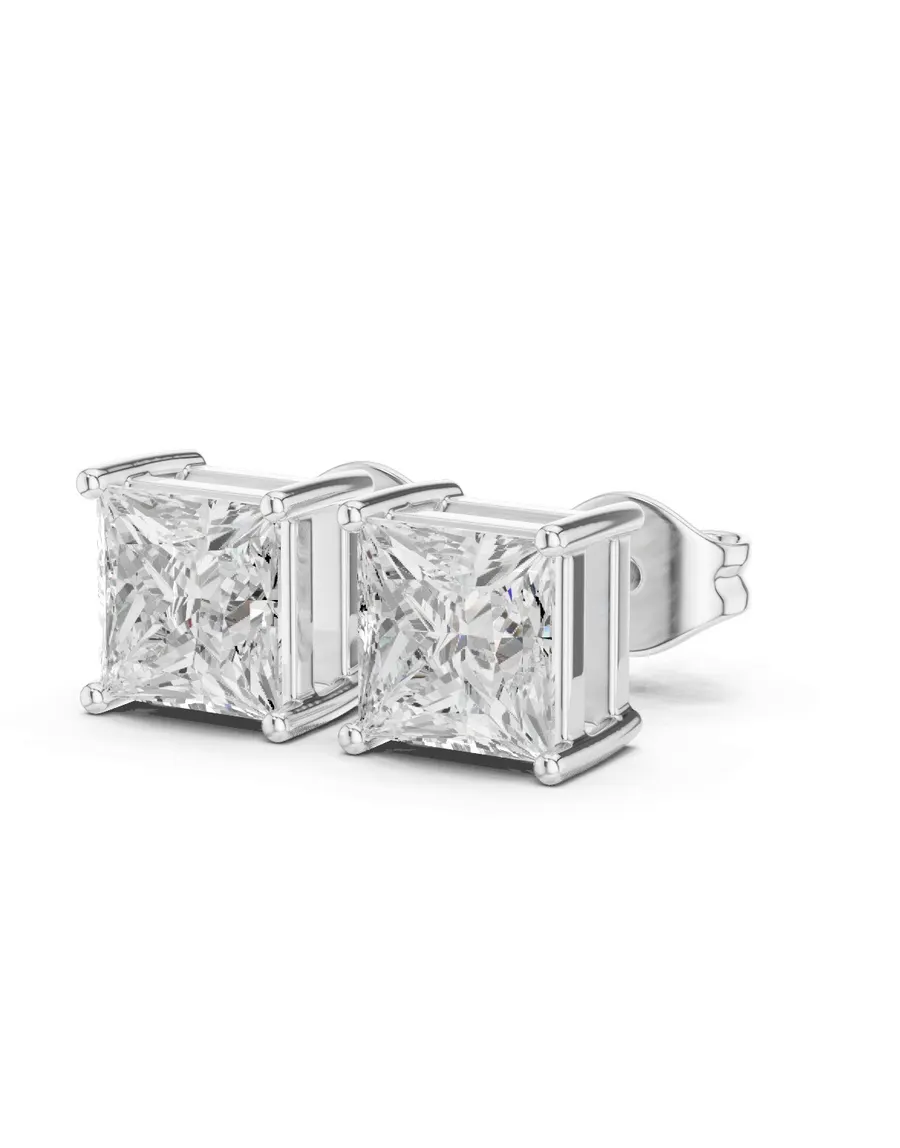 Boucles d'oreilles Puces Camélia 0,50 ct en or blanc 18 carats, diamant princesse, vue 2