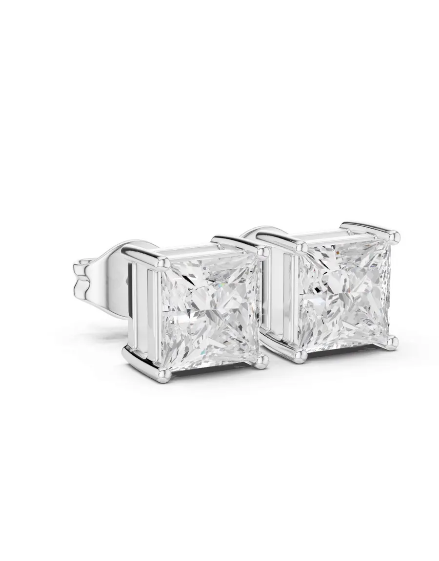 Boucles d'oreilles Puces Camélia 0,50 ct en or blanc 18 carats, diamant princesse, vue 3