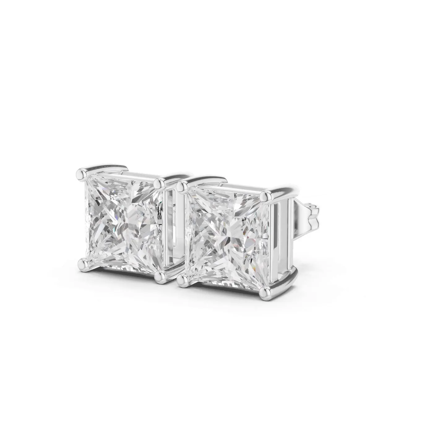Boucles d'oreilles Puces Camélia 1,25 ct en or blanc 18 carats, diamant princesse, vue 2