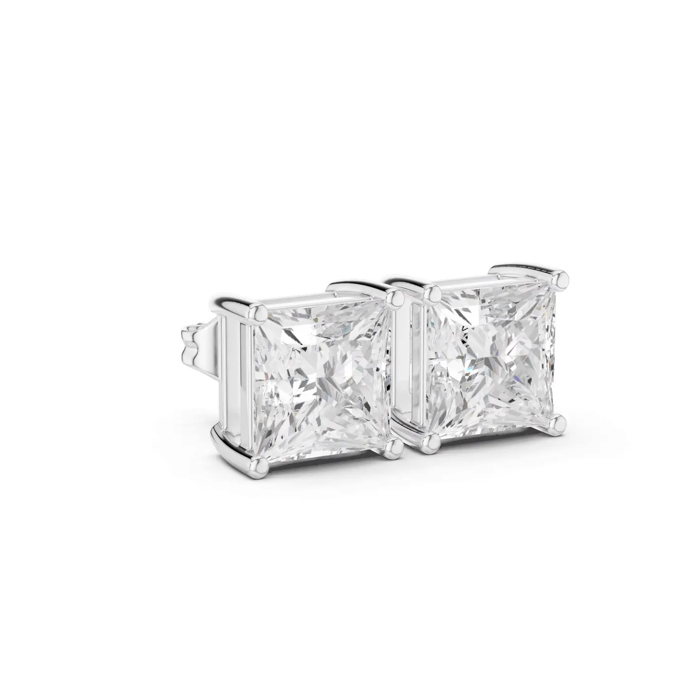 Boucles d'oreilles Puces Camélia 1,25 ct en or blanc 18 carats, diamant princesse, vue 3