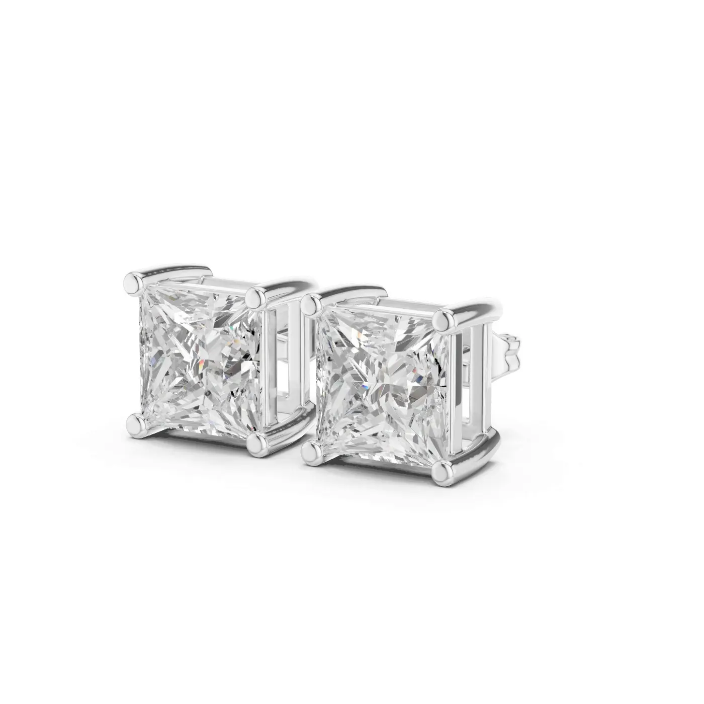 Boucles d'oreilles Puces Camélia 2,00 ct en or blanc 18 carats, diamant princesse, vue 2