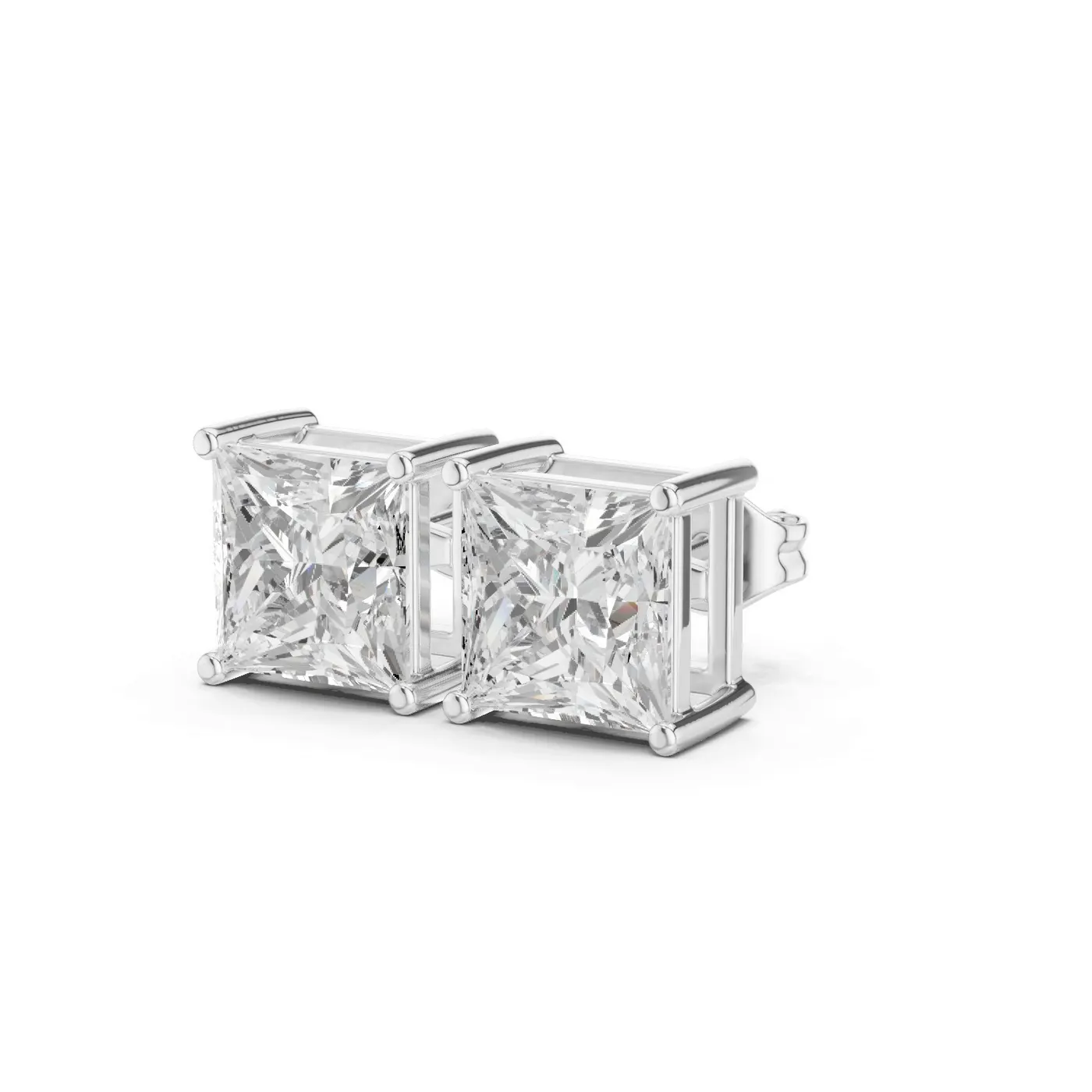 Boucles d'oreilles Puces Camélia 2,75 ct en or blanc 18 carats, diamant princesse, vue 2