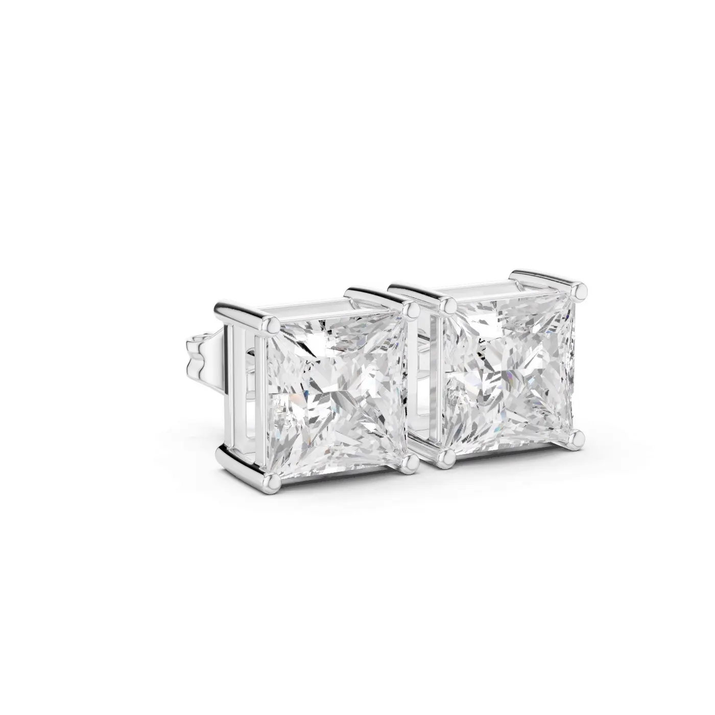 Boucles d'oreilles Puces Camélia 3,00 ct en or blanc 18 carats, diamant princesse, vue 3
