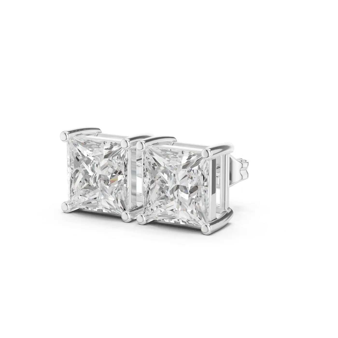 Boucles d'oreilles Puces Camélia 3,25 ct en or blanc 18 carats, diamant princesse, vue 2