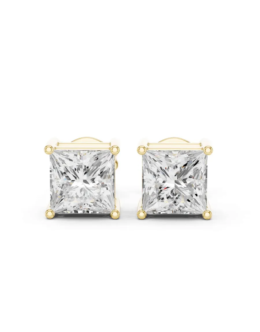 Boucles d'oreilles Puces Camélia 0,75 ct en or jaune 18 carats, diamant princesse, vue 1