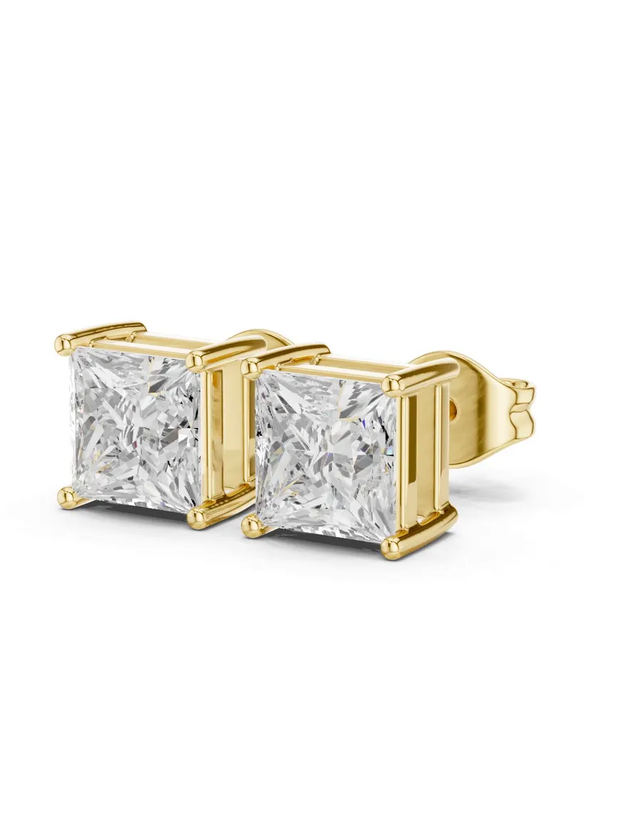 Boucles d'oreilles Puces Camélia 0,75 ct en or jaune 18 carats, diamant princesse, vue 2
