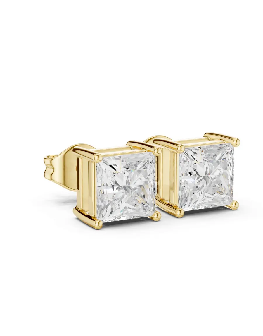 Boucles d'oreilles Puces Camélia 0,75 ct en or jaune 18 carats, diamant princesse, vue 3