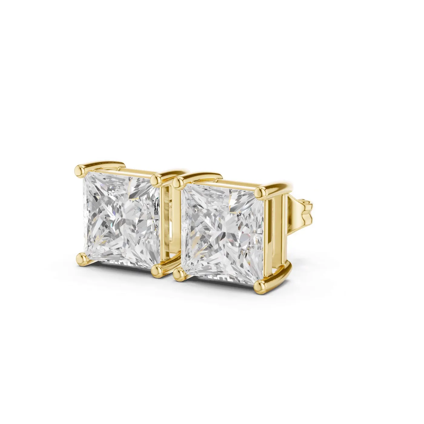 Boucles d'oreilles Puces Camélia 1,25 ct en or jaune 18 carats, diamant princesse, vue 2