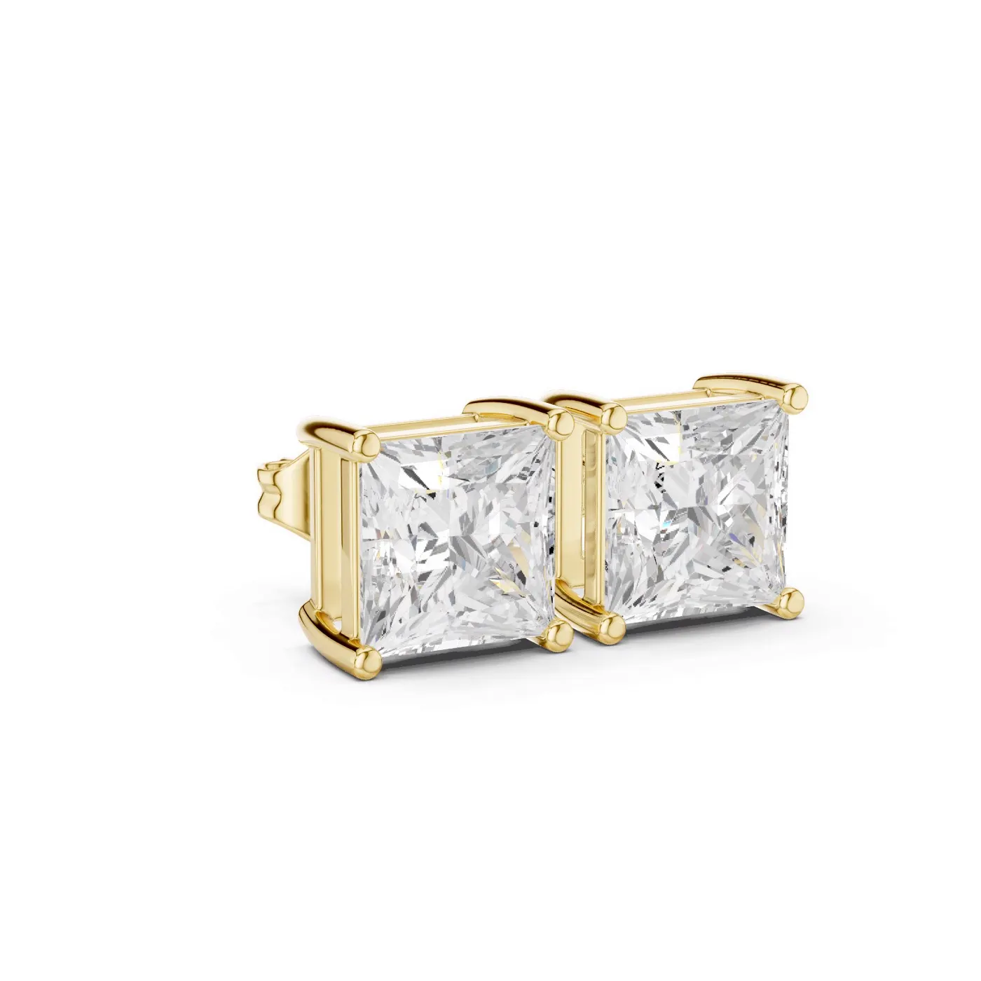Boucles d'oreilles Puces Camélia 1,50 ct en or jaune 18 carats, diamant princesse, vue 3
