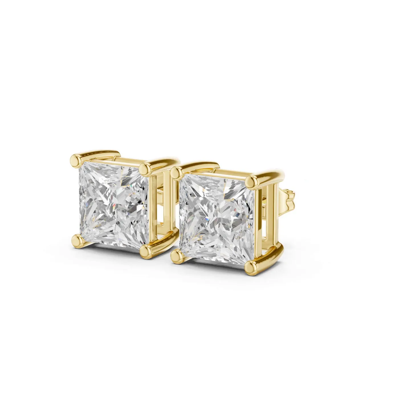 Boucles d'oreilles Puces Camélia 1,75 ct en or jaune 18 carats, diamant princesse, vue 2