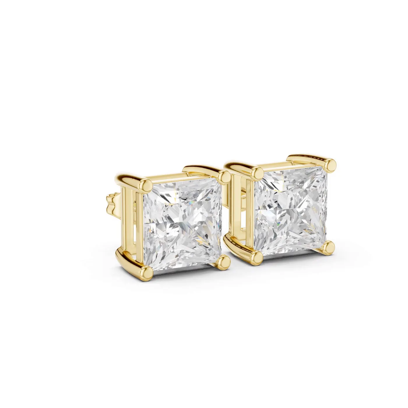 Boucles d'oreilles Puces Camélia 1,75 ct en or jaune 18 carats, diamant princesse, vue 3