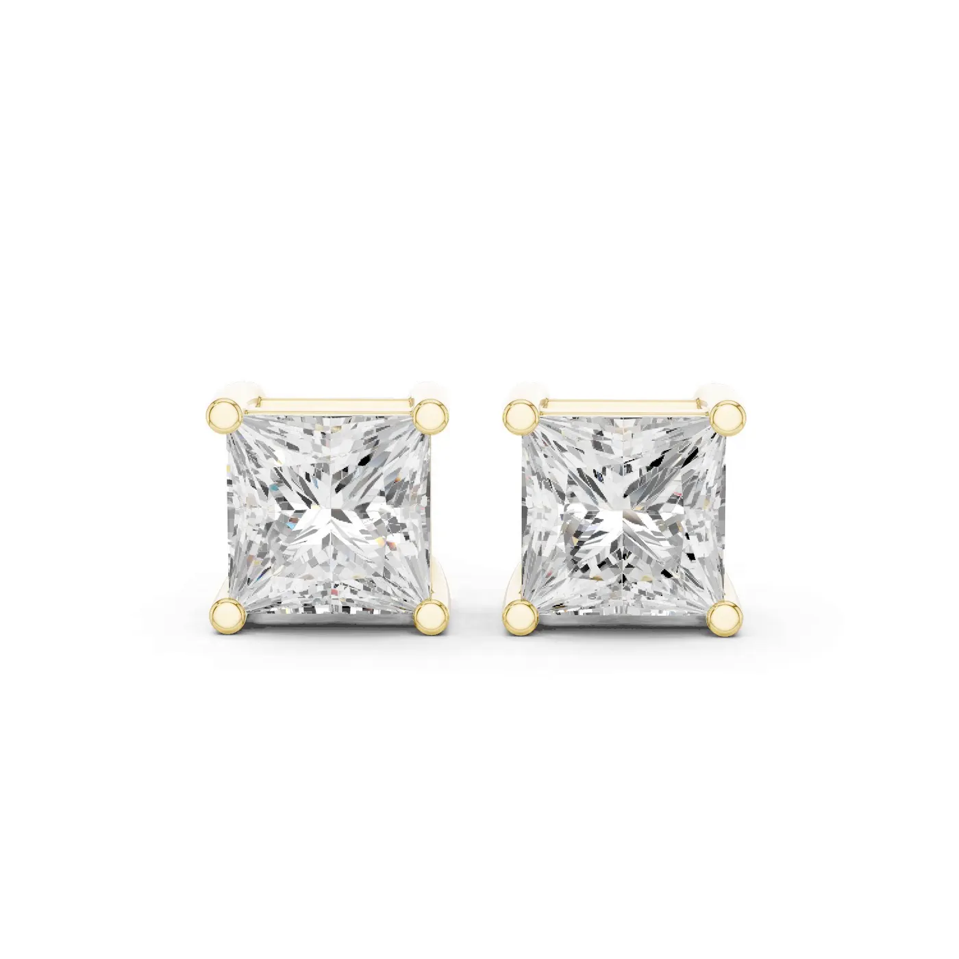 Boucles d'oreilles Puces Camélia 2,25 ct en or jaune 18 carats, diamant princesse, vue 1