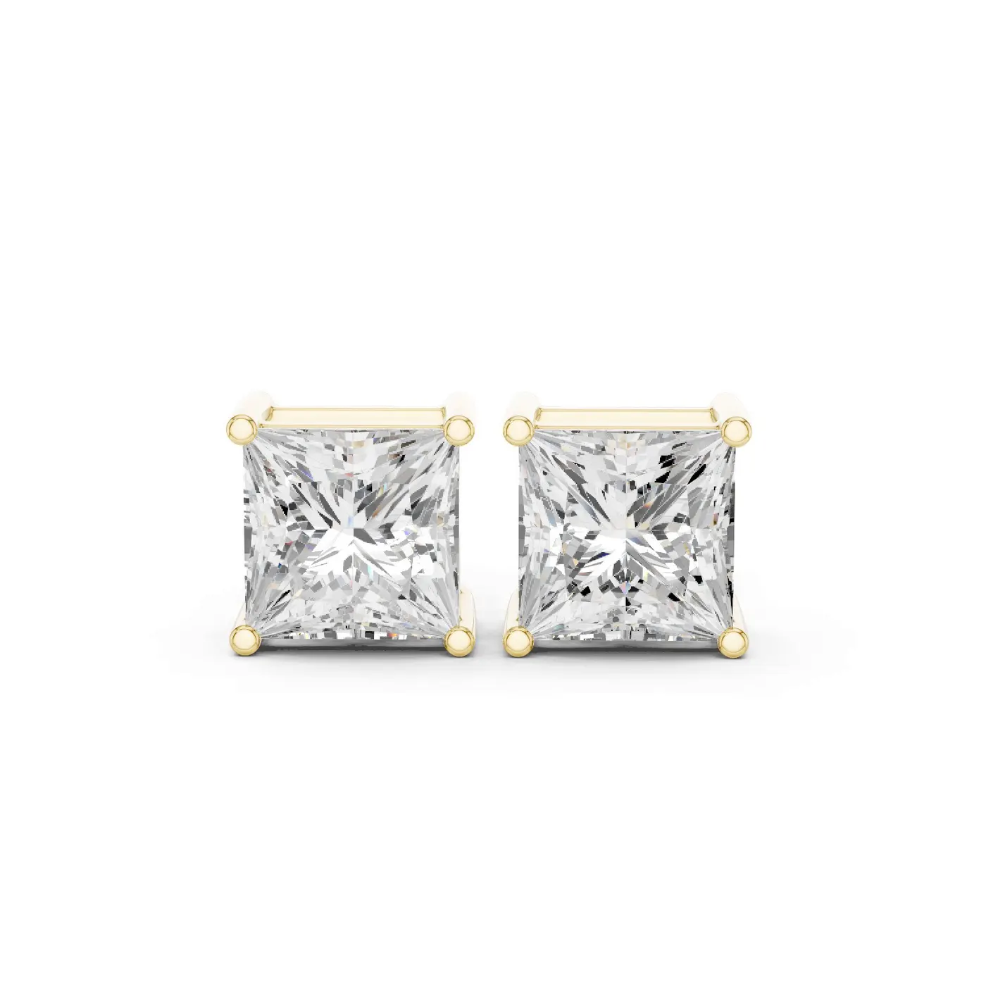 Boucles d'oreilles Puces Camélia 2,75 ct en or jaune 18 carats, diamant princesse, vue 1