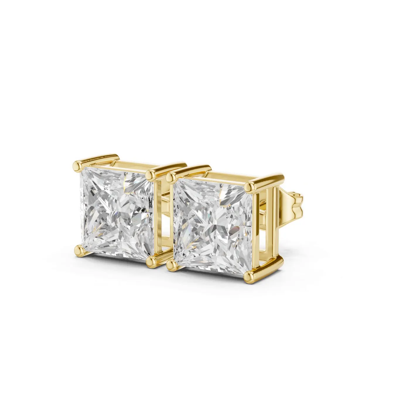 Boucles d'oreilles Puces Camélia 2,75 ct en or jaune 18 carats, diamant princesse, vue 2