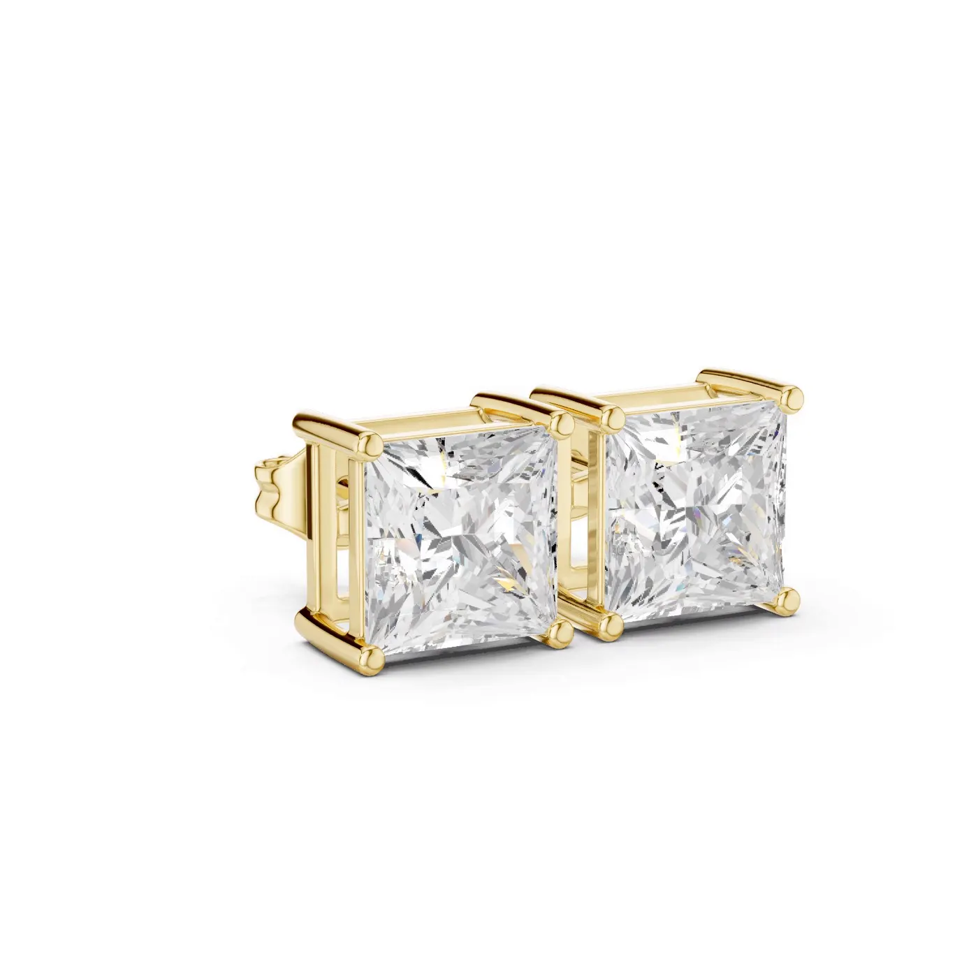 Boucles d'oreilles Puces Camélia 2,75 ct en or jaune 18 carats, diamant princesse, vue 3