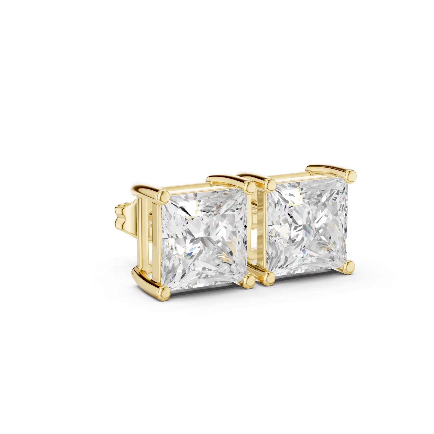 Boucles d'oreilles Puces Camélia 3,25 ct en or jaune 18 carats, diamant princesse, vue 3