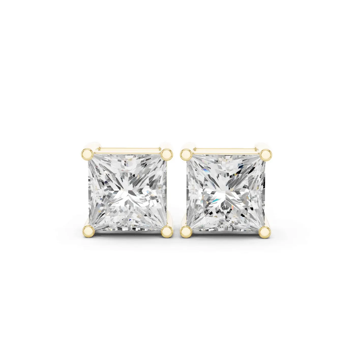 Boucles d'oreilles Puces Camélia 3,50 ct en or jaune 18 carats, diamant princesse, vue 1