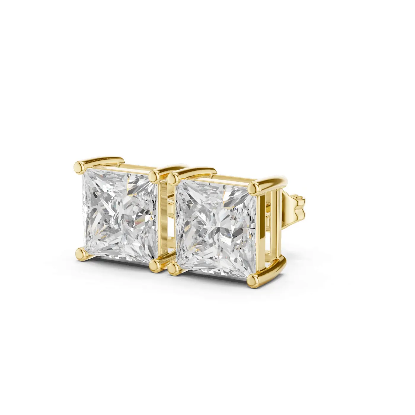 Boucles d'oreilles Puces Camélia 3,50 ct en or jaune 18 carats, diamant princesse, vue 2
