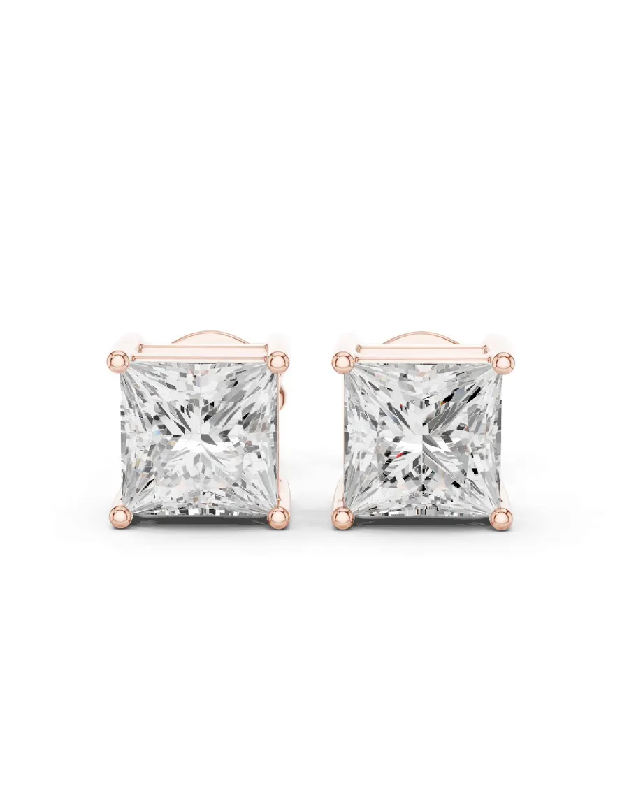 Boucles d'oreilles Puces Camélia 0,75 ct en or rose 18 carats, diamant princesse, vue 1