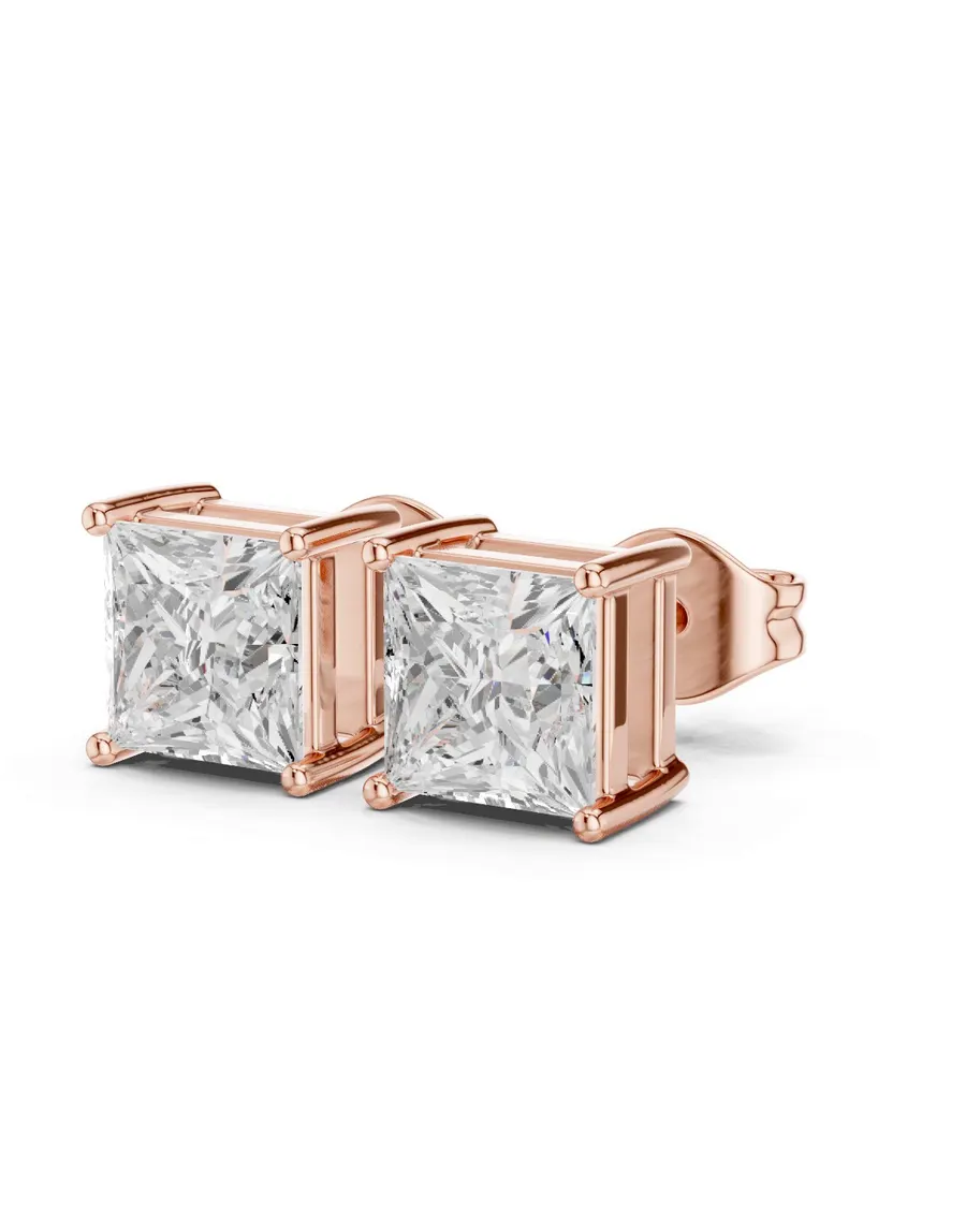 Boucles d'oreilles Puces Camélia 0,75 ct en or rose 18 carats, diamant princesse, vue 2