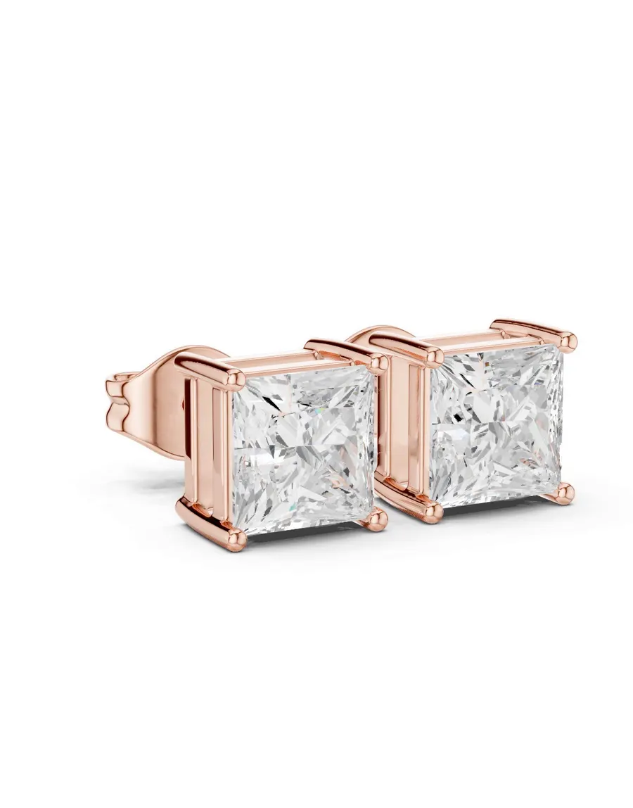 Boucles d'oreilles Puces Camélia 0,75 ct en or rose 18 carats, diamant princesse, vue 3
