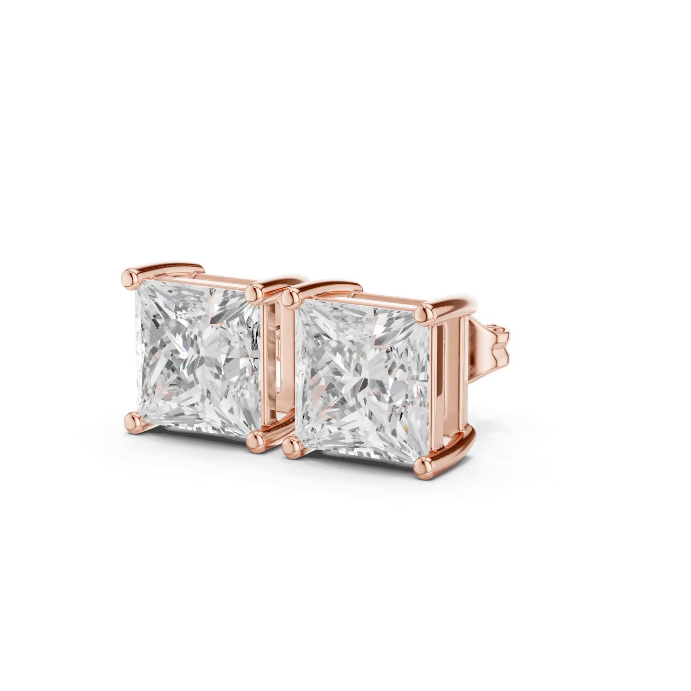 Boucles d'oreilles Puces Camélia 1,25 ct en or rose 18 carats, diamant princesse, vue 2