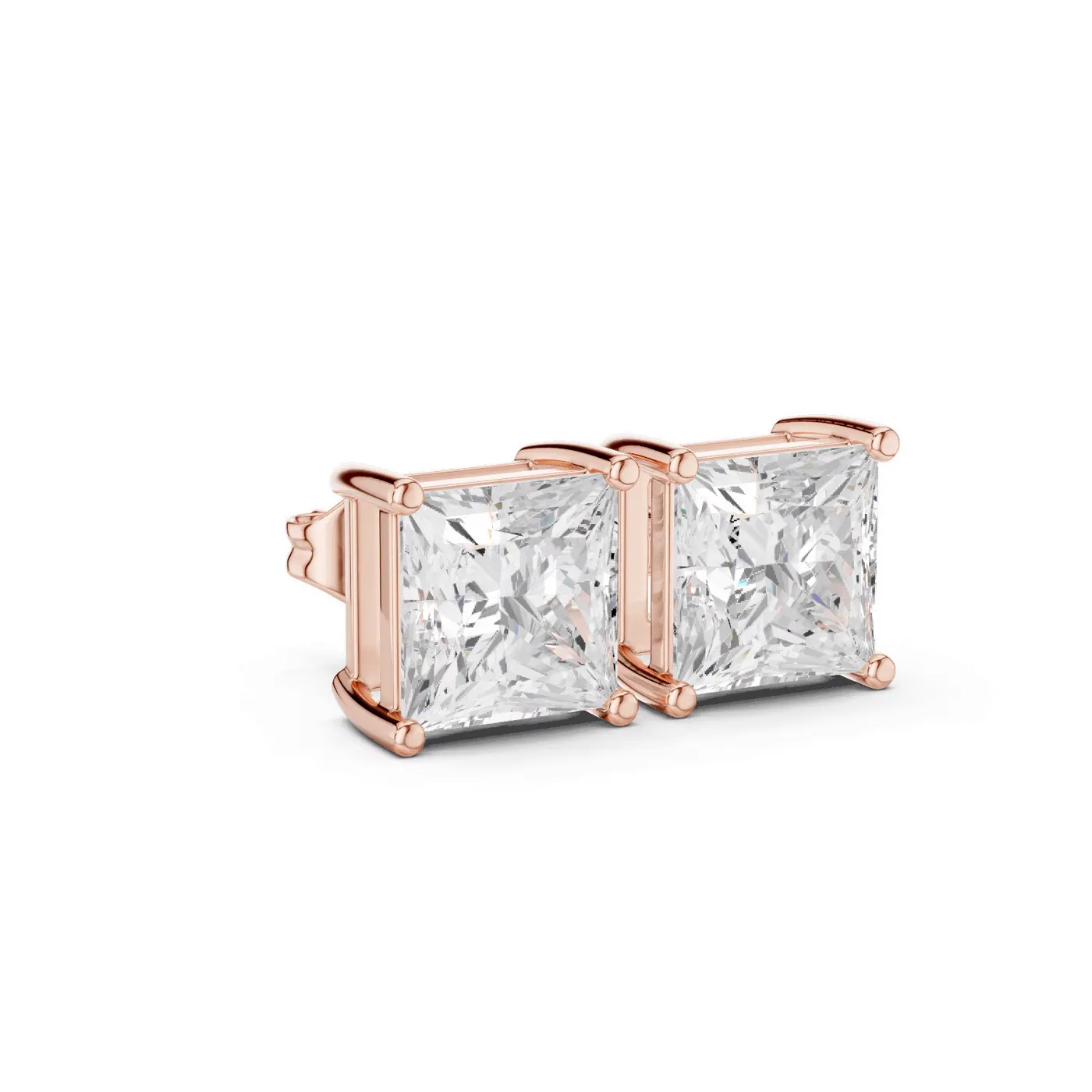 Boucles d'oreilles Puces Camélia 1,25 ct en or rose 18 carats, diamant princesse, vue 3