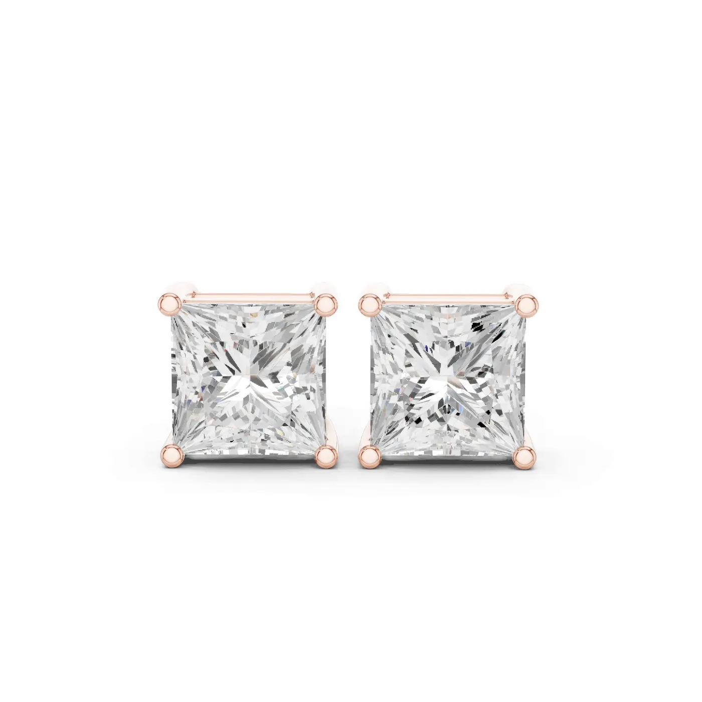 Boucles d'oreilles Puces Camélia 1,50 ct en or rose 18 carats, diamant princesse, vue 1