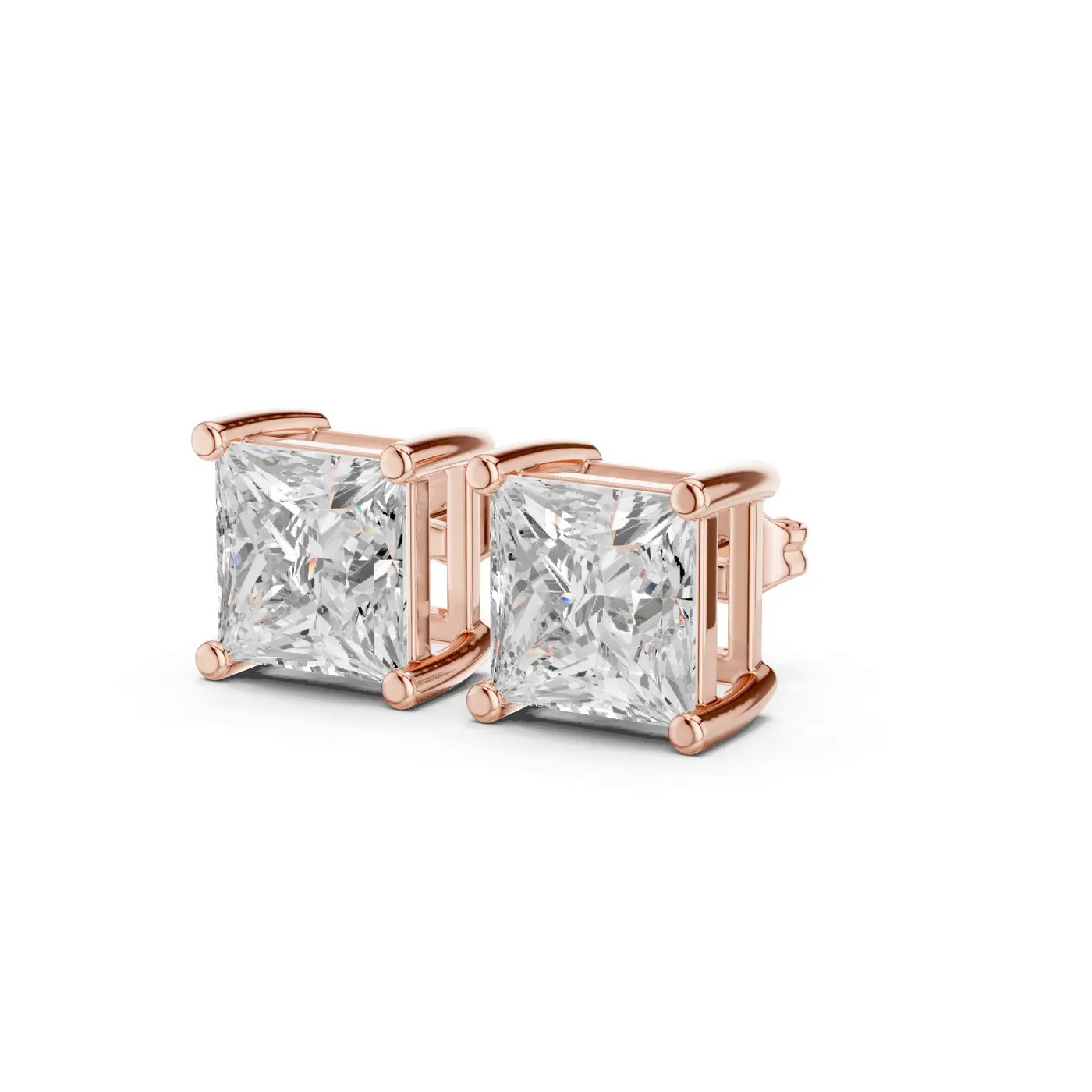 Boucles d'oreilles Puces Camélia 2,00 ct en or rose 18 carats, diamant princesse, vue 2