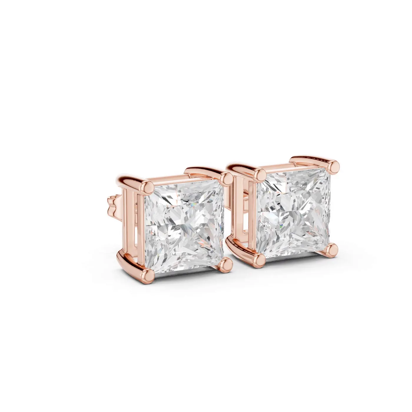 Boucles d'oreilles Puces Camélia 2,00 ct en or rose 18 carats, diamant princesse, vue 3