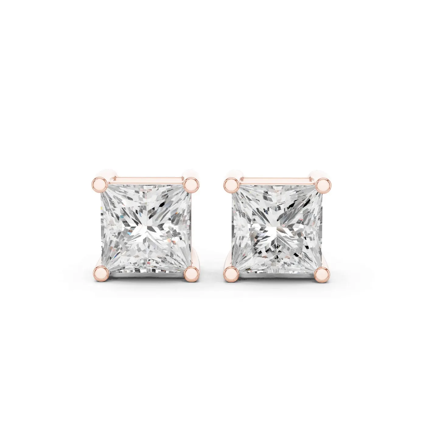 Boucles d'oreilles Puces Camélia 2,25 ct en or rose 18 carats, diamant princesse, vue 1