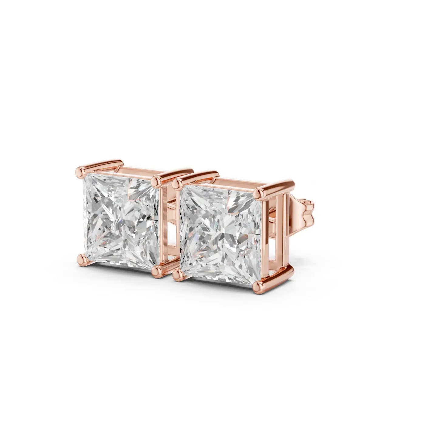 Boucles d'oreilles Puces Camélia 2,50 ct en or rose 18 carats, diamant princesse, vue 2